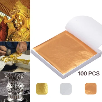 100ks Art Craft Papier Listy Praktické Čisté Lesklé Zlato, Striebro Rose Gold List pre Gilding DIY Plavidlá Koláč, Dezert Dekorácie